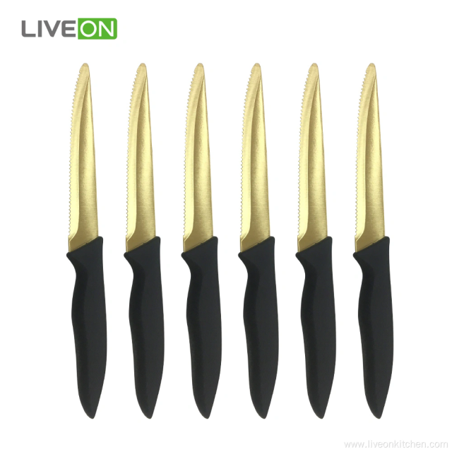 Gold Titanium Coating Steel Plastic Handle Steak Knife