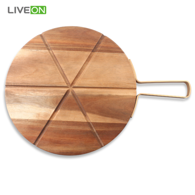Copper color aluminum alloy handle wooden pizza board with cutting knife