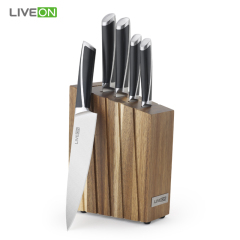 5pcs ABS handle forged kitchen knife set with acacia wooden block