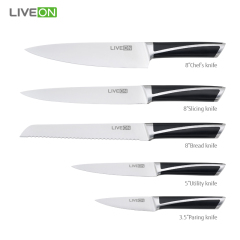 5pcs ABS handle forged kitchen knife set with acacia wooden block
