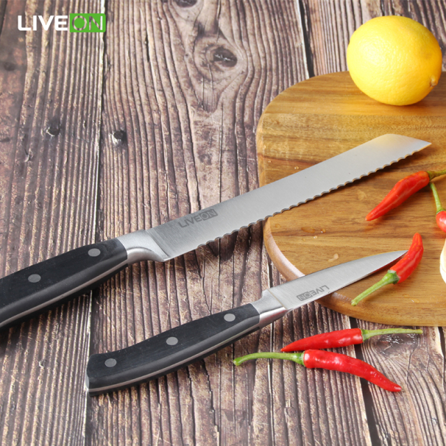 ABS handle+bolster 6pcs kitchen knife set stainless steel with wood block