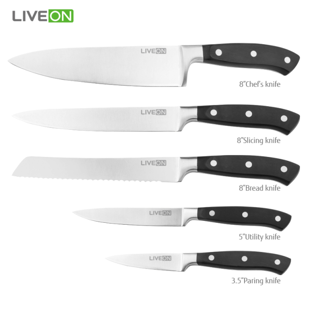 ABS handle+bolster 6pcs kitchen knife set stainless steel with wood block