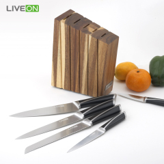 5pcs ABS handle forged kitchen knife set with acacia wooden block