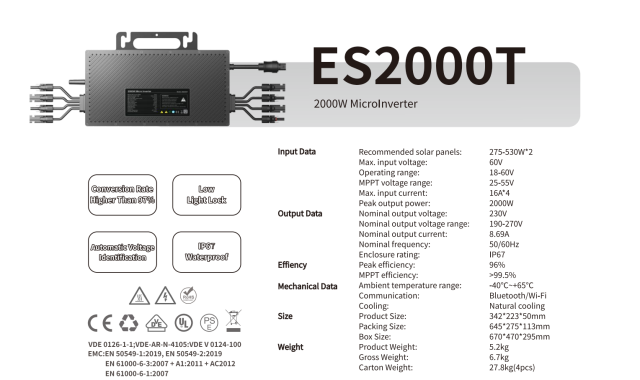 2KW Grid-tie Micro Inverter Photovoltaic Inverter Hybrid Solar Inverter For Household Power Generation
