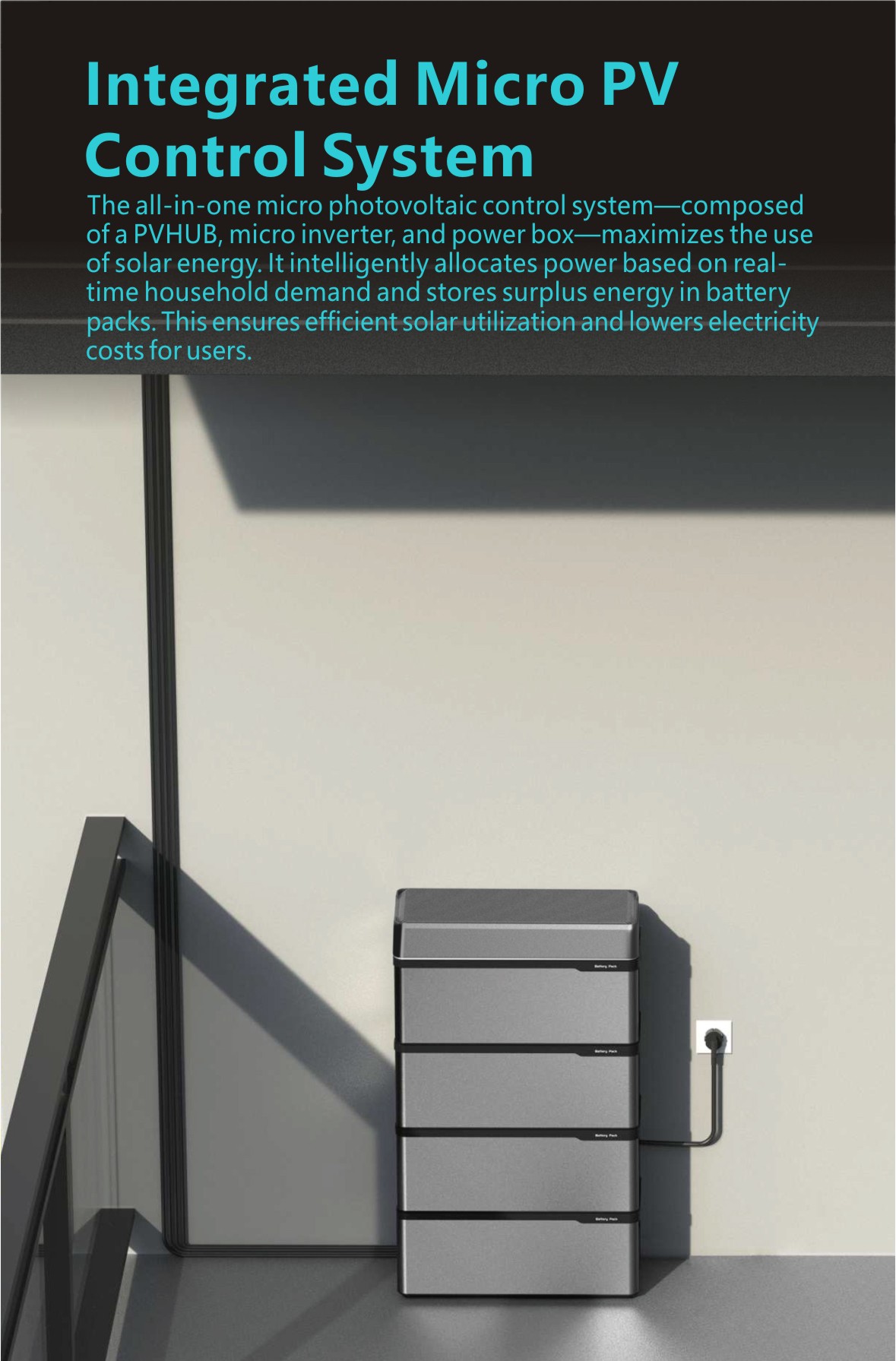 Close-up of the EX1600 balcony solar system AC cable plugging directly into a standard wall outlet for effortless grid connection.