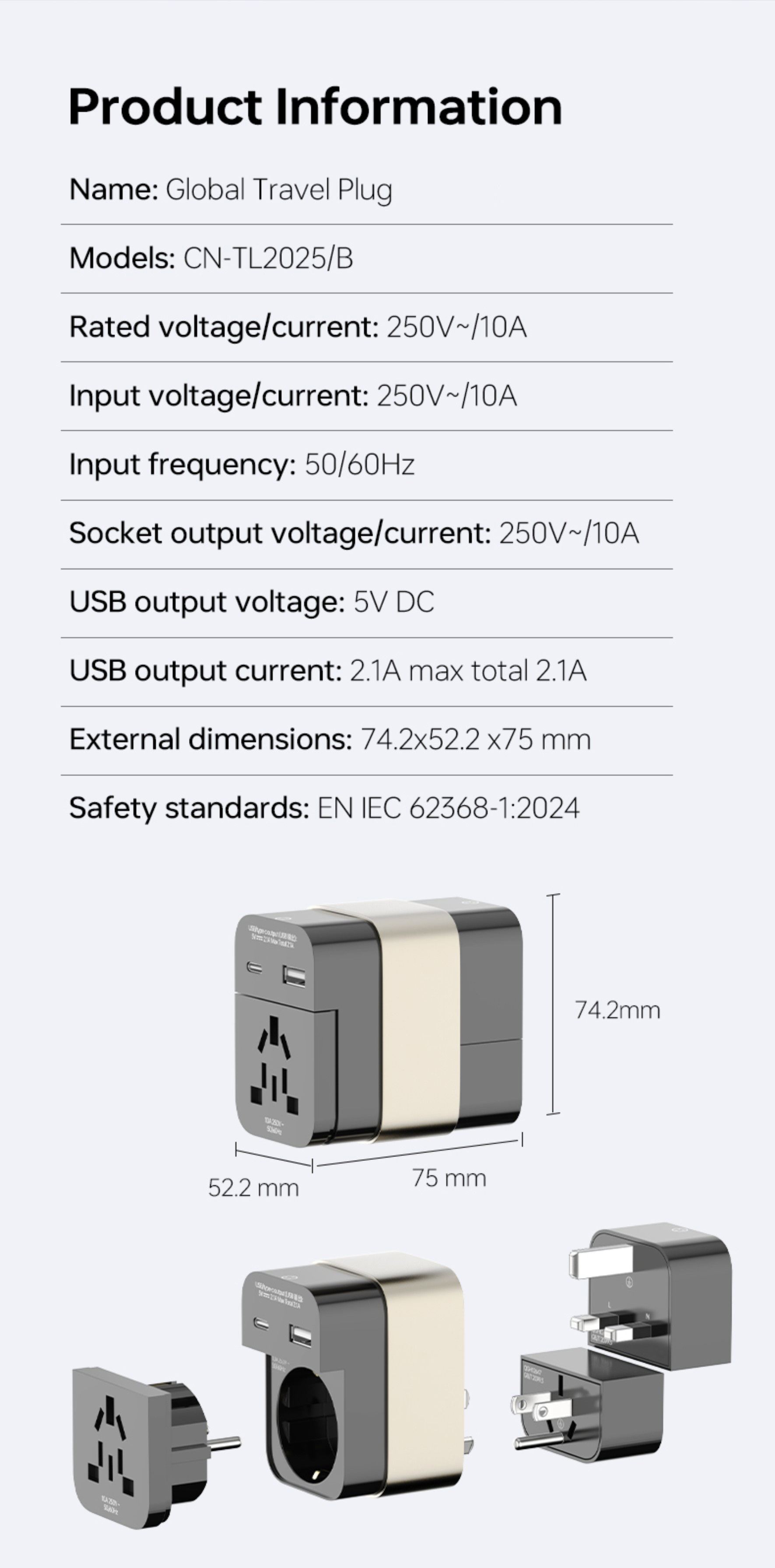 2500W high-power travel converter shown powering a hair dryer, demonstrating safe high-load capacity for international appliances.