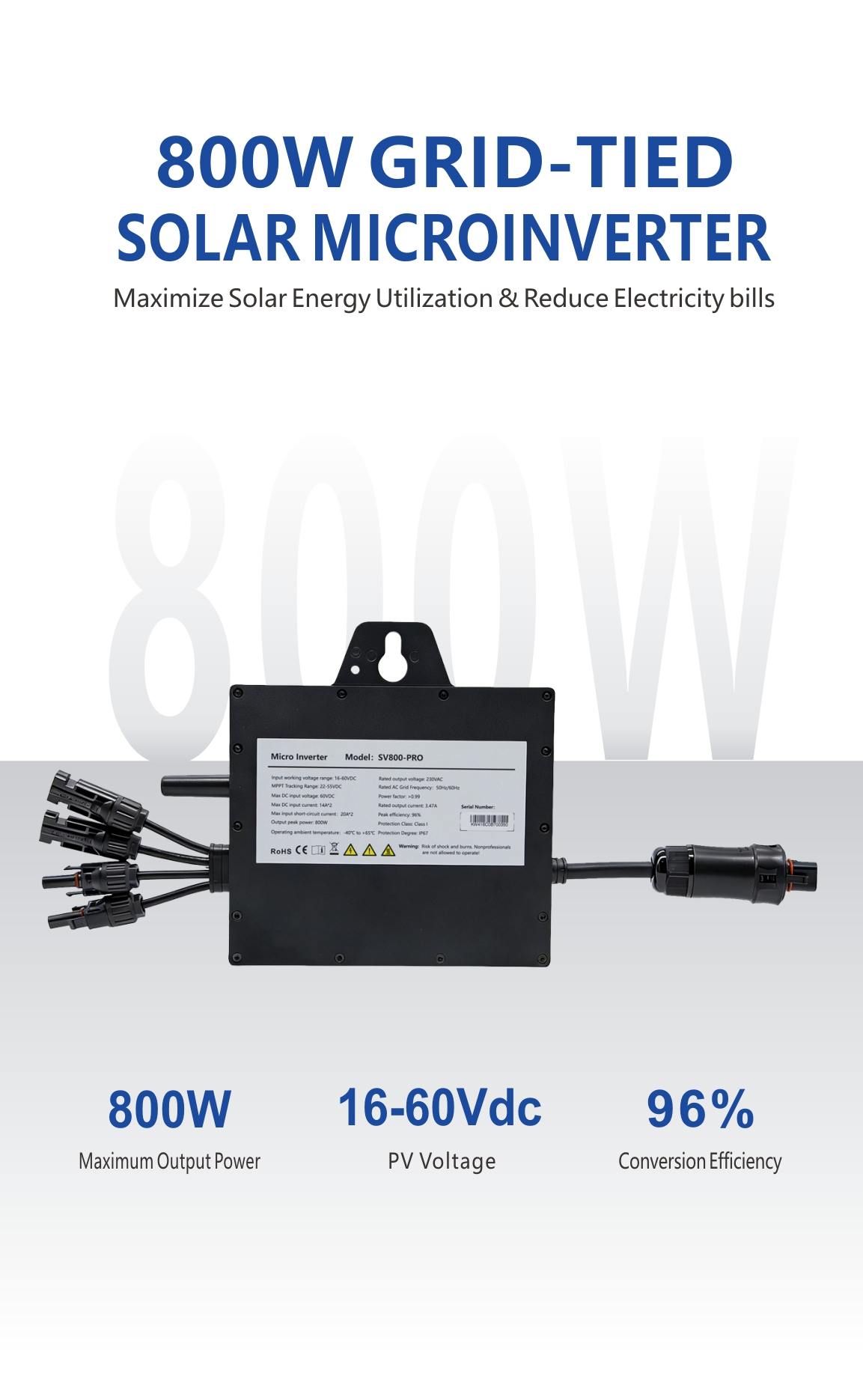 IP67 Plug-and-play 800W Grid-tie Microinverter For Solar Power Plant-4