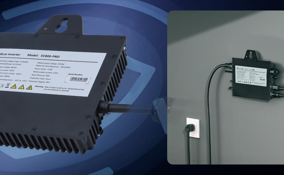 Black rectangular electronic device with multiple ports and a heat sink designShown in two views isolated and mounted on a wall with cables connected