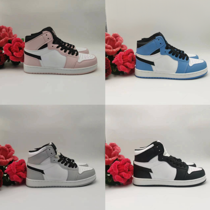 [With Shoe Box] Air Jordan 1 High Top Obsidian 2.0 University Blue Ash White Powder Cherry Blossom Pink Black and White Panda High Top Basketball Shoes
