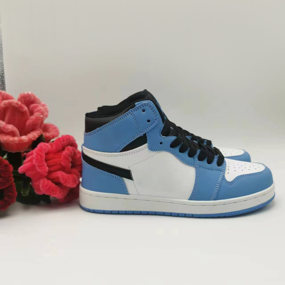 [With Shoe Box] Air Jordan 1 High Top Obsidian 2.0 University Blue Ash White Powder Cherry Blossom Pink Black and White Panda High Top Basketball Shoes