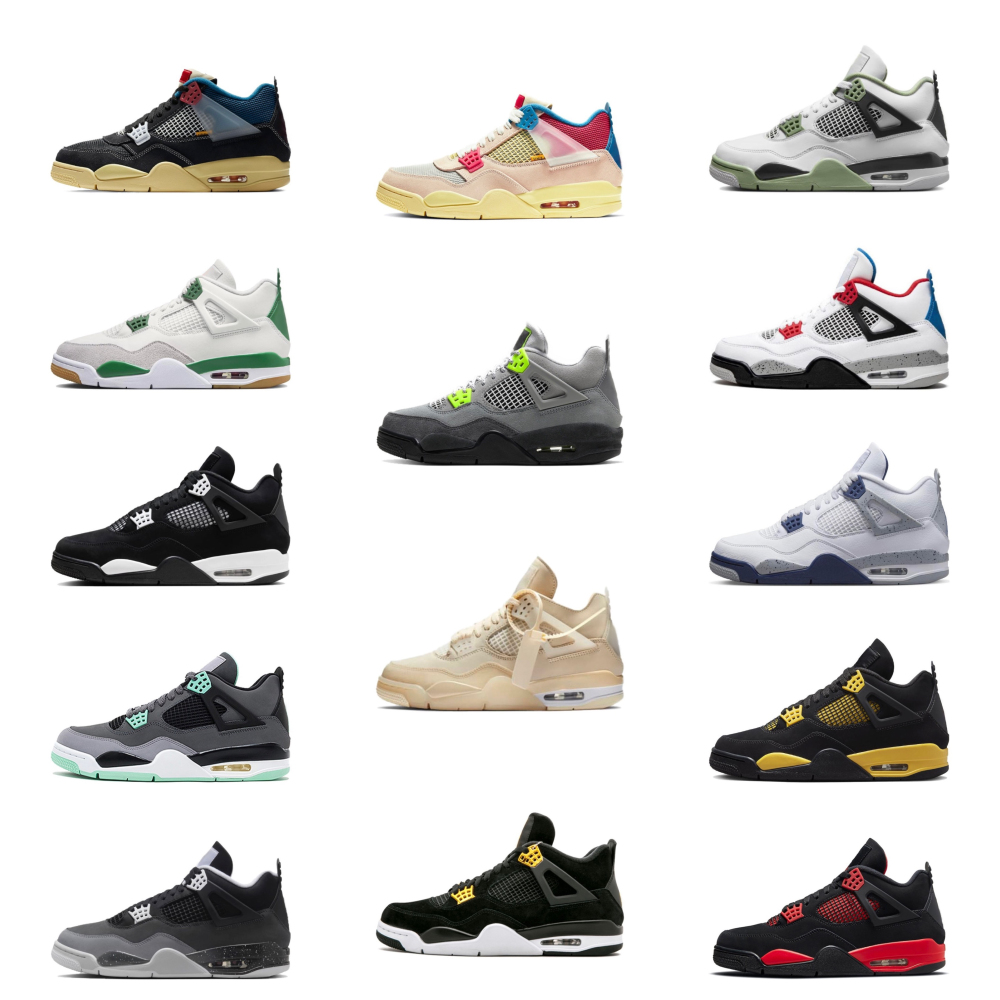 With shoe box: Jordan4  AJ4 Flame Red Hot Lava White Purple White Red Green Fear Black White Oreo sneakers Retro basketball shoes