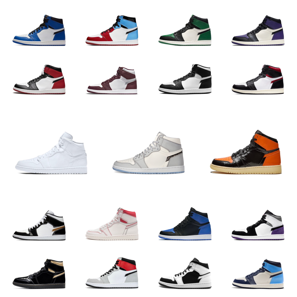 With shoe box:Air Jordan 1 mid high Black Green Black Purple Black White Black Pink Black Gold Toe Black Warrior Board Shoes Sports