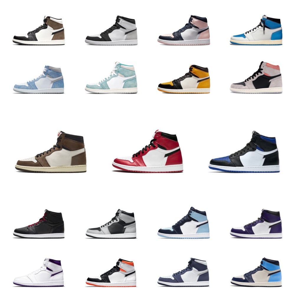 With shoe box:Air Jordan 1 mid high Black Green Black Purple Black White Black Pink Black Gold Toe Black Warrior Board Shoes Sports