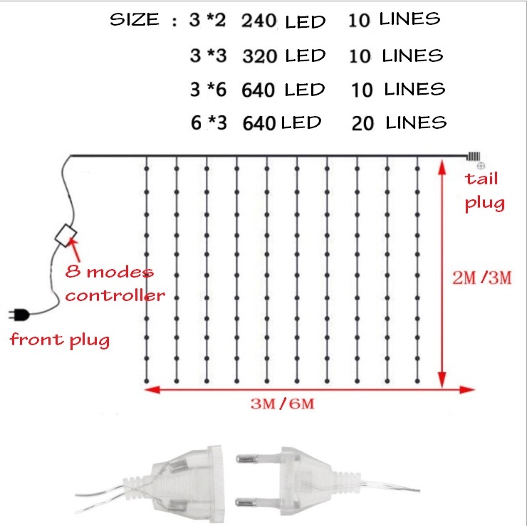 LED waterfall curtain window garland light