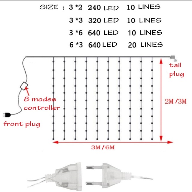 LED waterfall curtain window garland light