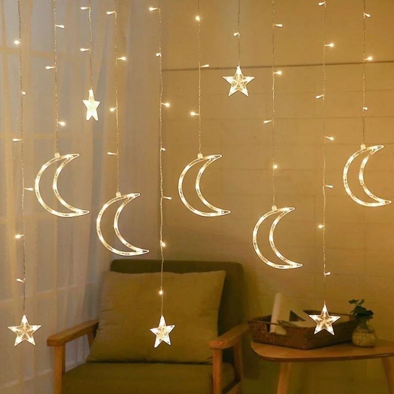 moon and star LED curtain garland Ramadan curtain/window light