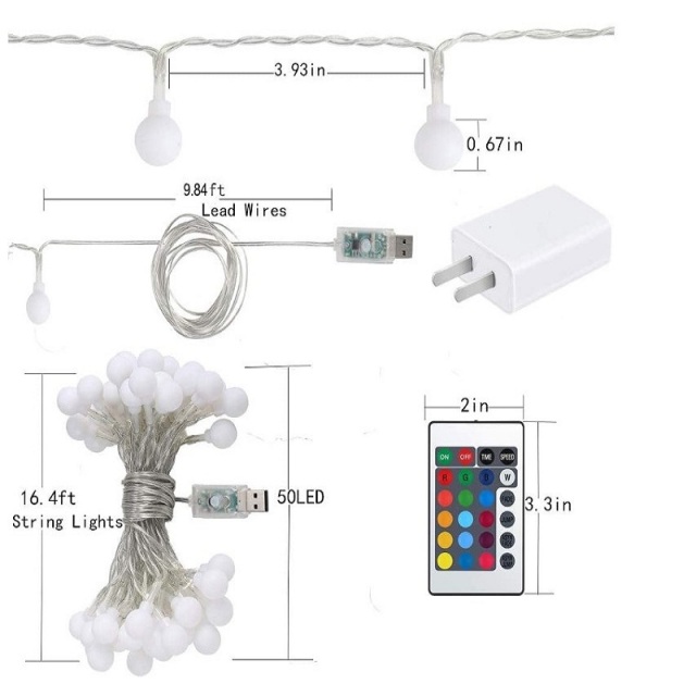Amazon hot selling 16 colors RGB battery / usb/ adapter powered led globe ball string light