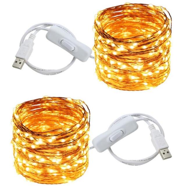 Amazon hot selling 5m/10m/15m/20m USB copper string light with switch button