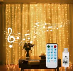 Amazon hot selling 3*3m 300LED USB copper string lights with music/sound control for home party Christmas decoration