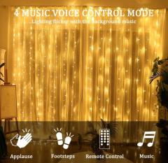 Amazon hot selling 3*3m 300LED USB copper string lights with music/sound control for home party Christmas decoration