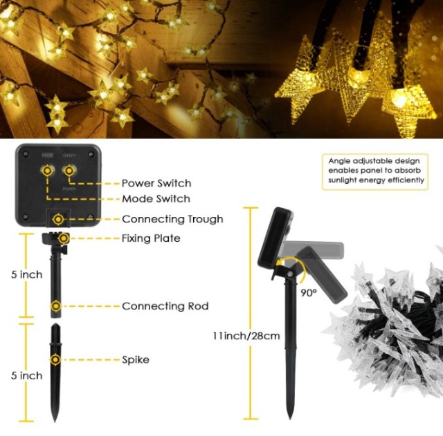 solar powered 30/ 50 stars LED string light for Christmas party holiday home decoration