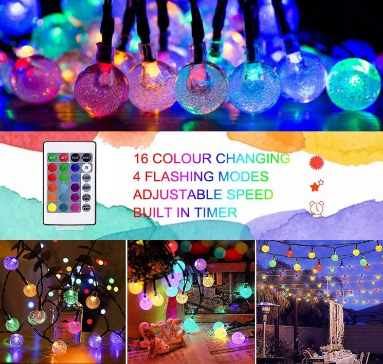 waterproof battery powered with remote RGB 16 color chaning LED ball string light for Christmas