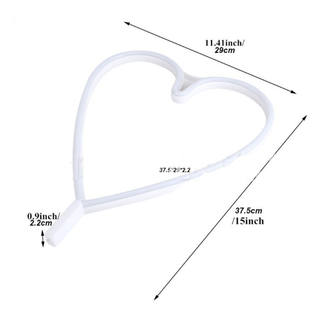 Battery + usb powered love shape neon string light for home/christmas decoration