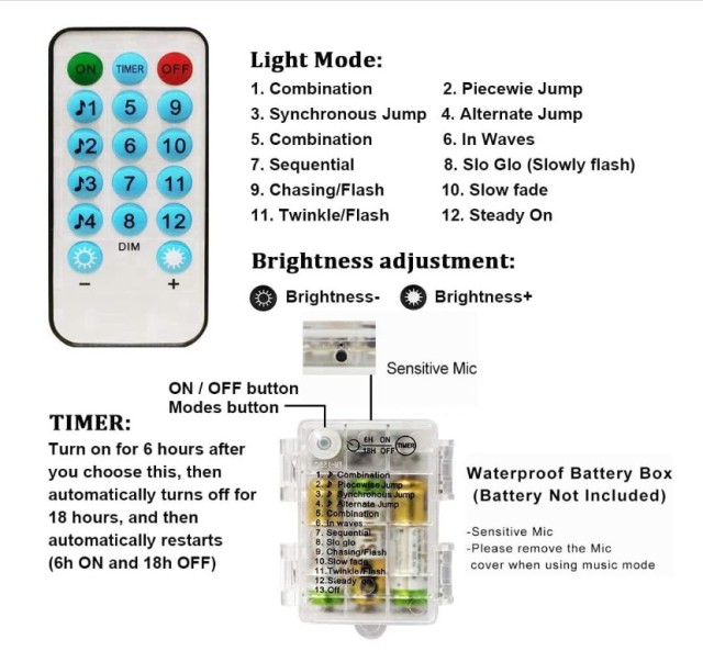 waterproof battery box led copper string lights with music / sound control for Christmas remote control