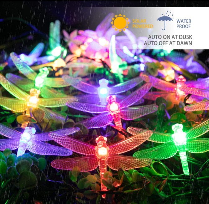 outdoor solar 10L/ 20L/ 30L dragonfly string light for garden