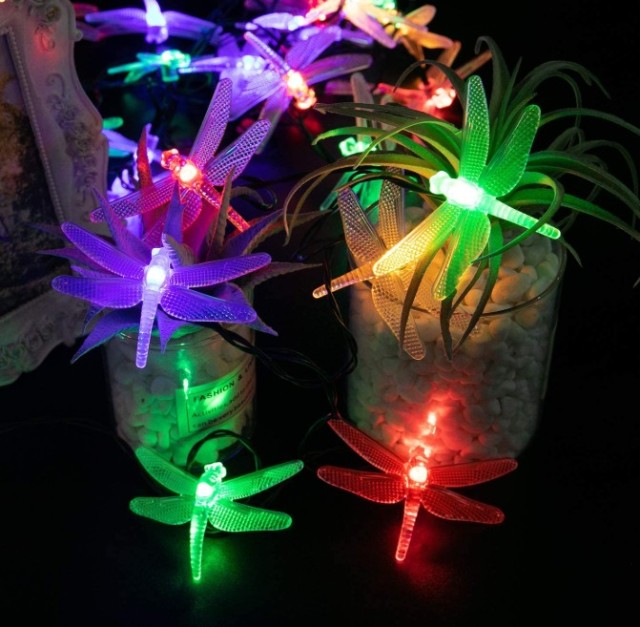 outdoor solar 10L/ 20L/ 30L dragonfly string light for garden