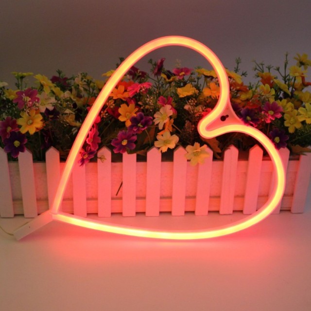 Battery + usb powered love shape neon string light for home/christmas decoration