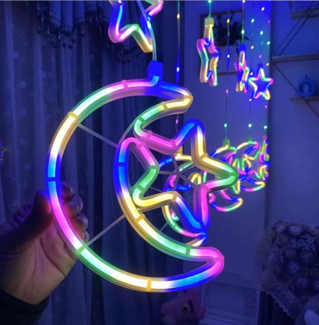 hot selling Ramadan LED moon & star curtain light for Christmas decoration