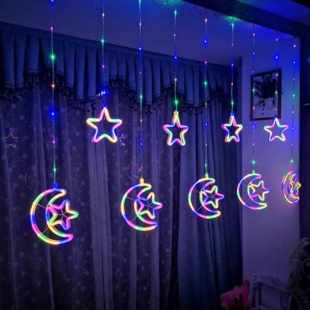 hot selling Ramadan LED moon & star curtain light for Christmas decoration