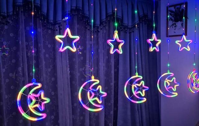 hot selling Ramadan LED moon & star curtain light for Christmas decoration