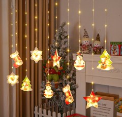 New Design 3D Snowman Snowflake Christmas tree Moon Star LED Christmas curtain lights with colorful paiting