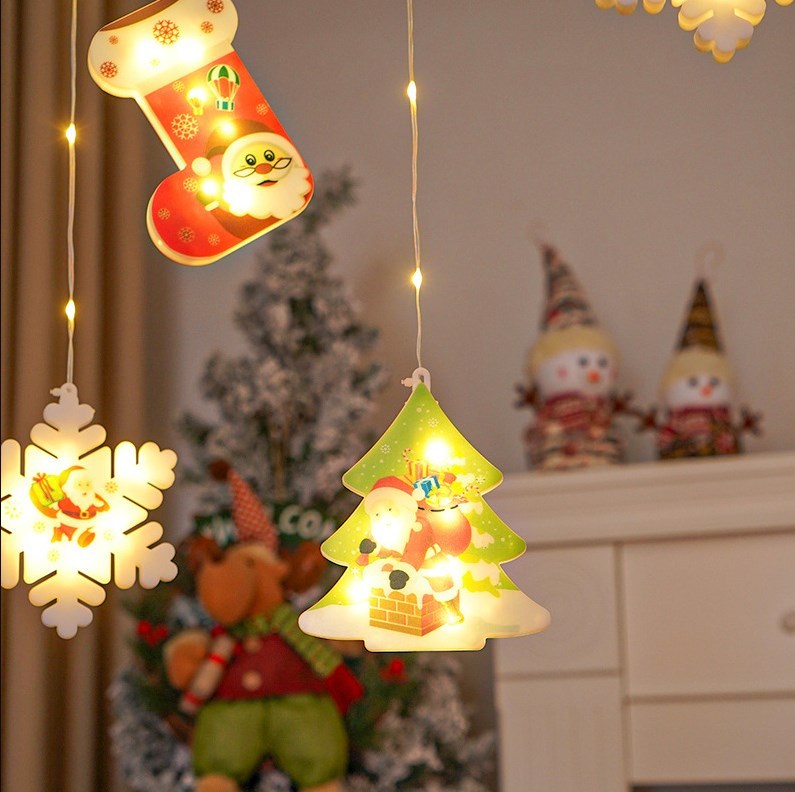 New Design 3D Snowman Snowflake Christmas tree Moon Star LED Christmas curtain lights with colorful paiting