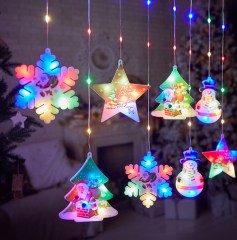 New Design 3D Snowman Snowflake Christmas tree Moon Star LED Christmas curtain lights with colorful paiting