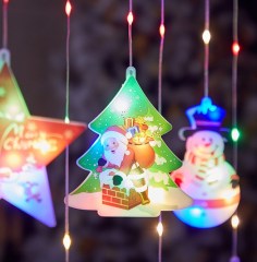New Design 3D Snowman Snowflake Christmas tree Moon Star LED Christmas curtain lights with colorful paiting
