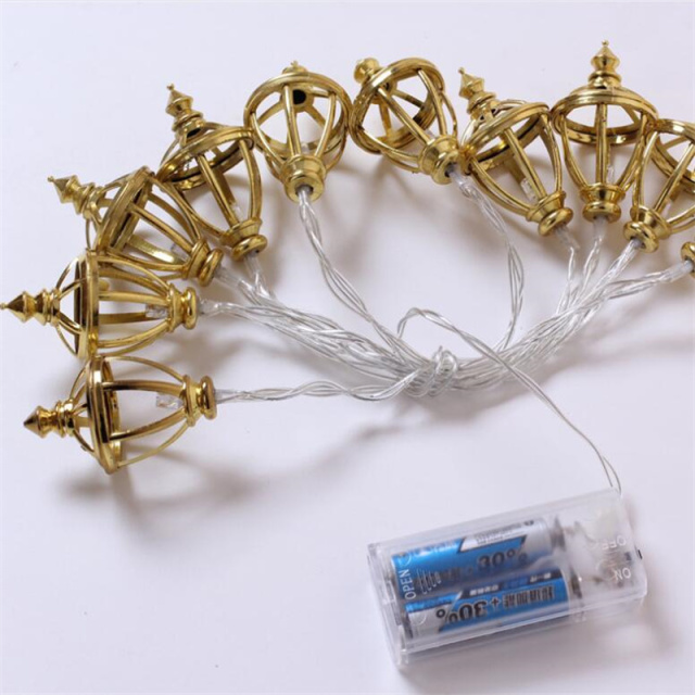 Led Muslim Ramadan String Lights Golden Wrought Oil Lamp Shape Light Decoration For Festival Party Bedroom