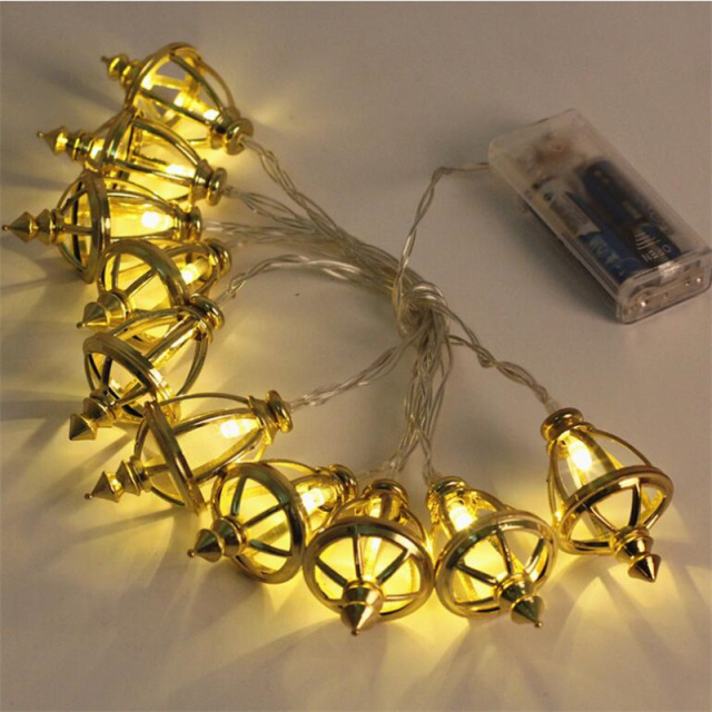 Led Muslim Ramadan String Lights Golden Wrought Oil Lamp Shape Light Decoration For Festival Party Bedroom