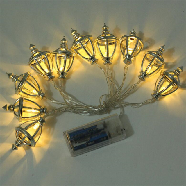 Led Muslim Ramadan String Lights Golden Wrought Oil Lamp Shape Light Decoration For Festival Party Bedroom