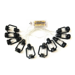 Battery powered Ramadan Lantern String Lights Red /Black Kerosene Bedroom Lights with 10 mini Retro Kerosene Lamps
