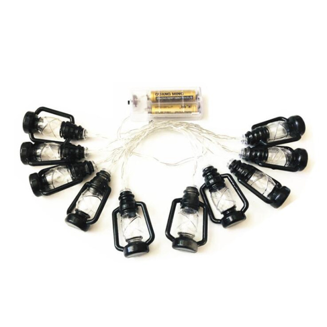 Battery powered Ramadan Lantern String Lights Red /Black Kerosene Bedroom Lights with 10 mini Retro Kerosene Lamps