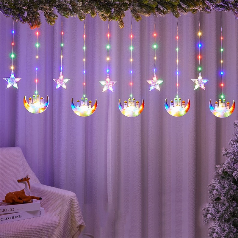 LED Castle Star Ramadan Decoration 2023 Garland Curtain String Fairy Lights Christmas Eid Mubarak Islam Muslim Eid Al Adha Decor