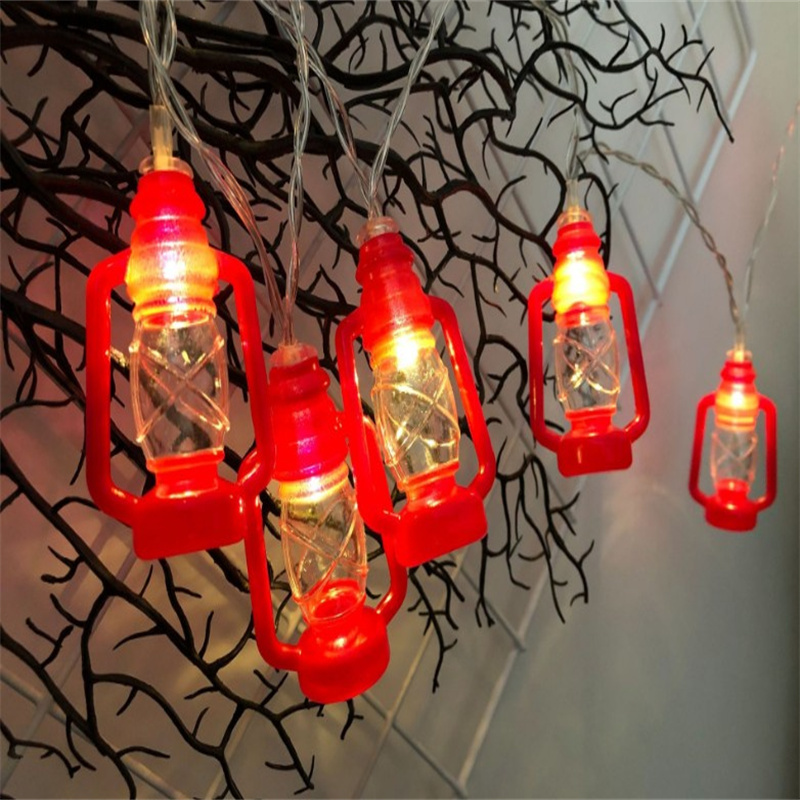 Battery powered Ramadan Lantern String Lights Red /Black Kerosene Bedroom Lights with 10 mini Retro Kerosene Lamps