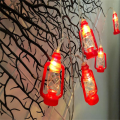 Battery powered Ramadan Lantern String Lights Red /Black Kerosene Bedroom Lights with 10 mini Retro Kerosene Lamps