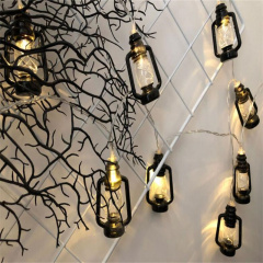 Battery powered Ramadan Lantern String Lights Red /Black Kerosene Bedroom Lights with 10 mini Retro Kerosene Lamps