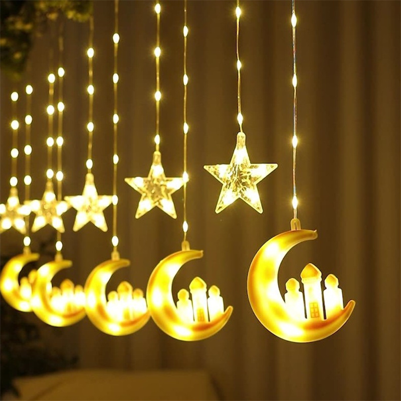 LED Castle Star Ramadan Decoration 2023 Garland Curtain String Fairy Lights Christmas Eid Mubarak Islam Muslim Eid Al Adha Decor