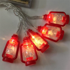 Battery powered Ramadan Lantern String Lights Red /Black Kerosene Bedroom Lights with 10 mini Retro Kerosene Lamps