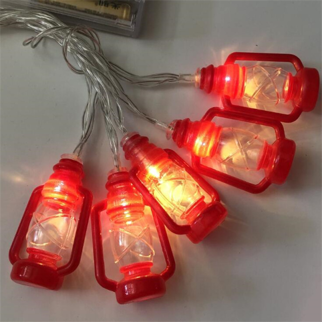Battery powered Ramadan Lantern String Lights Red /Black Kerosene Bedroom Lights with 10 mini Retro Kerosene Lamps